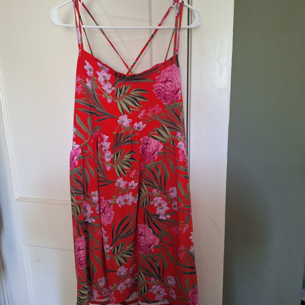 Floral Red and Pink Strappy Dress